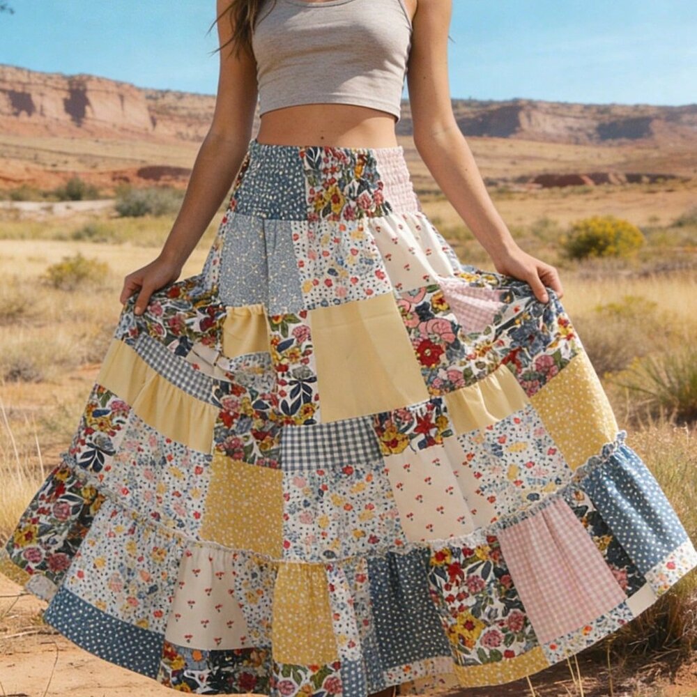 Multicolor Boho Women's Bohemian Skirt Set with Elegant Blouse - Picture 5 of 7